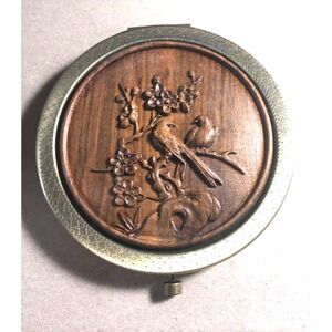 Beautifully Carved Wood Compact/Mirror